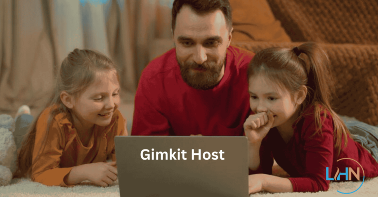 Gimkit host educator running an interactive game session on a laptop with engaged students